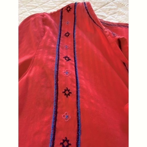 GAP Boho Peasant Blouse Red Orange Blue Embroidery V-Neck 3/4 Sleeve Size XS - Picture 10 of 13